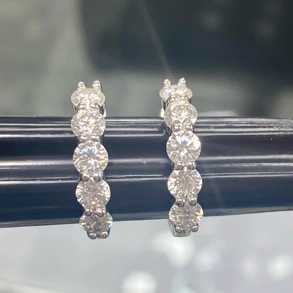 2 Carat Diamond Hoop Earrings - 5 Stone Diamonds bday Huggie Hoops